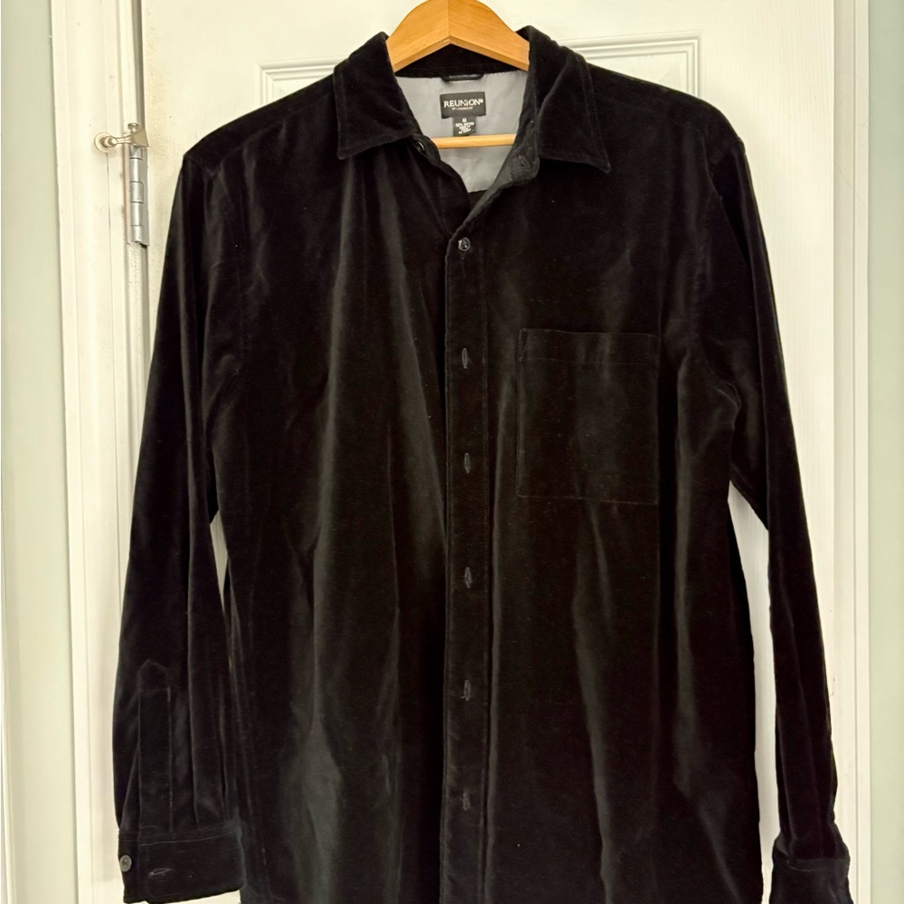 Black Velvet Button-Up Shirt